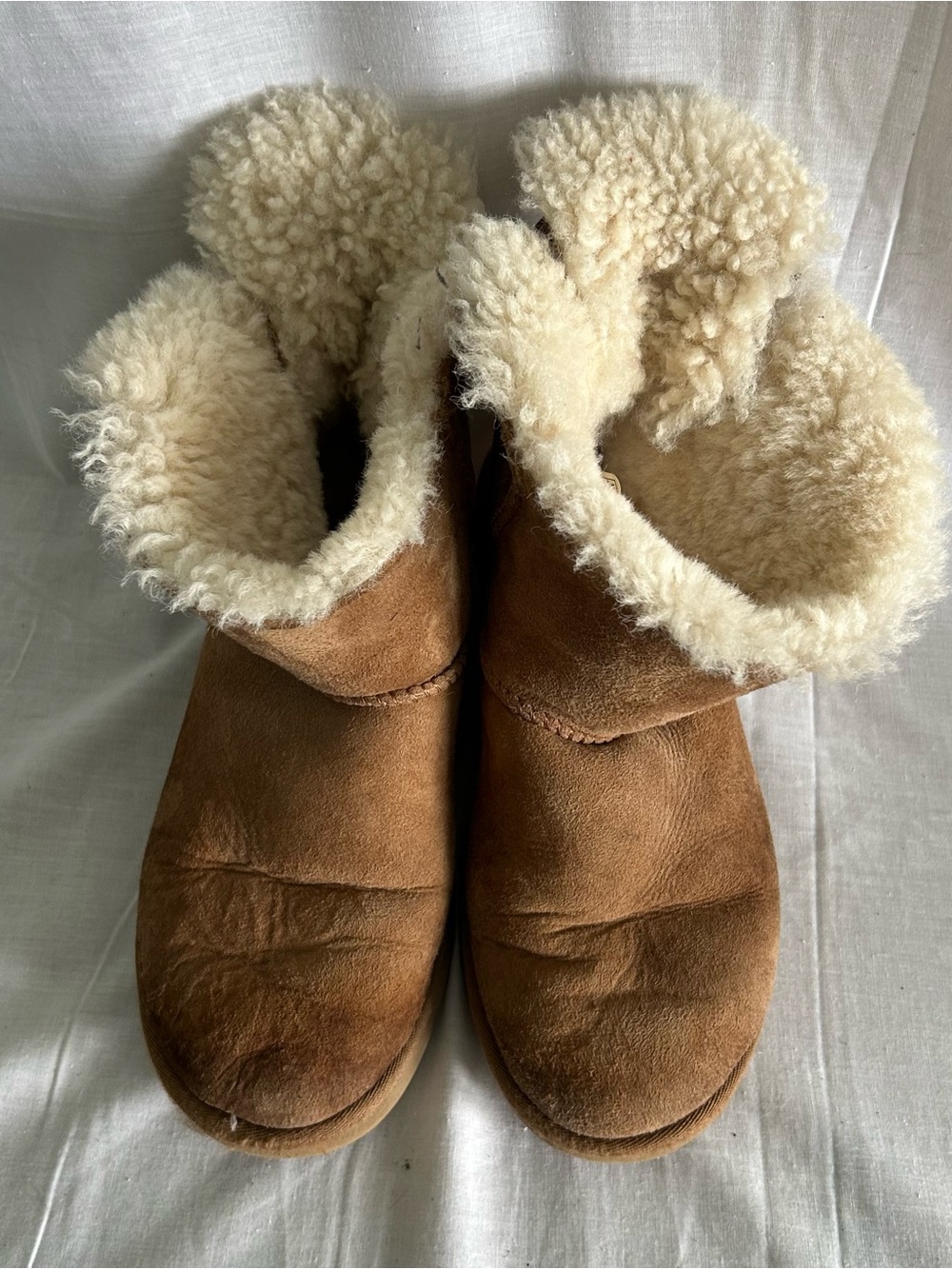 UGG Mini Bailey Bow II Boots Chestnut Brown Soft Suede Sheepskin Lining Size 7 - Picture 4 of 8